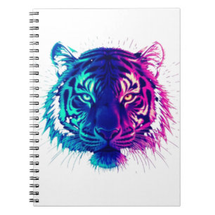 Neonweißer Tiger – Leuchtende Cyberpunk-Wildtierku Notizblock