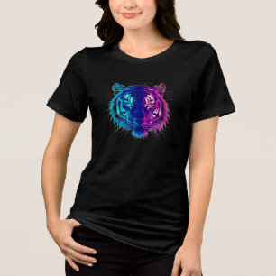 Neonweißer Tiger – Leuchtende Cyberpunk-Wildtierku Tri-Blend Shirt