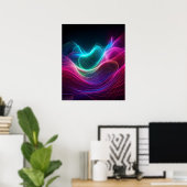 Neonwellen auf dunkler abstrakter Digitalkunst Poster (Heimbüro)