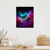 Neonwellen auf dunkler abstrakter Digitalkunst Poster (Küche)