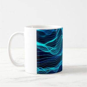 Neonwellen zahlreicher abstrakter Linien und Zeile Kaffeetasse
