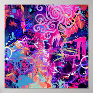 Neonwirbel Abstraktkunst Psychodelisches Rosa un Poster