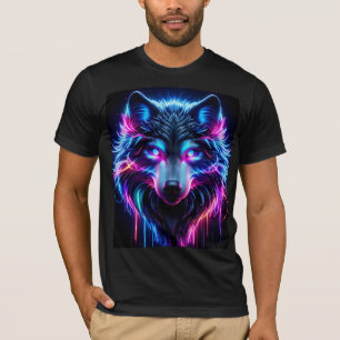 Neonwolf Leuchtende Augen Cyberpunk Futuristisches T-Shirt