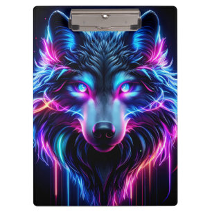 Neonwolf Leuchtende Augen Cyberpunk Zukunftstier Klemmbrett