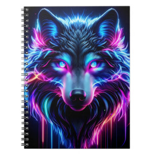 Neonwolf Leuchtende Augen Cyberpunk Zukunftstier Notizblock