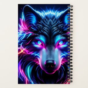 Neonwolf Leuchtende Augen Cyberpunk Zukunftstier Notizblock