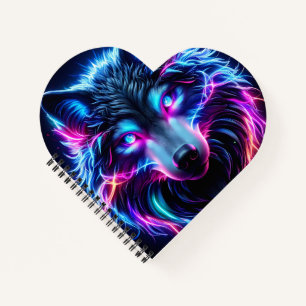 Neonwolf Leuchtende Augen Cyberpunk Zukunftstier Notizblock