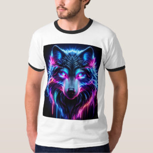 Neonwolf Leuchtende Augen Cyberpunk Zukunftstier T-Shirt