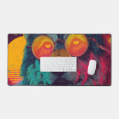 Neonwolf mit Brille – Retro Synthwave Kunst Schreibtischunterlage (Tastatur & Maus)
