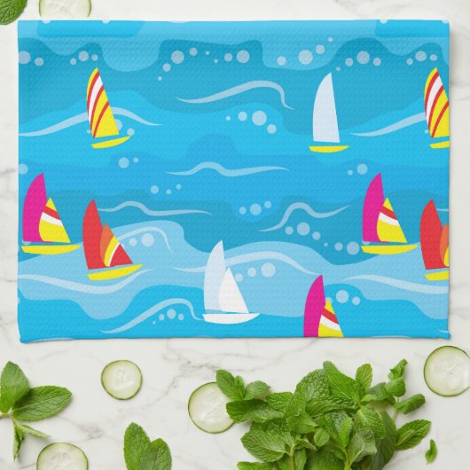 Neonyacht-Muster Küchentuch (Gefaltet)