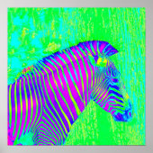 Neonzebra - grün, blau und lila Retro Poster (Vorne)
