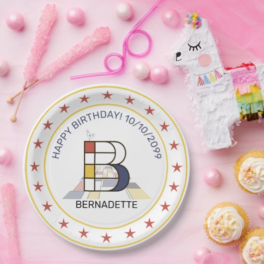 Neoplastik Art Elegant Monogram. Buchstabe B Pappteller (Party)