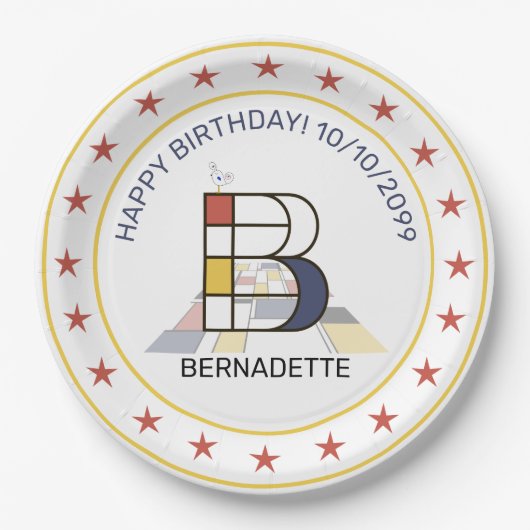 Neoplastik Art Elegant Monogram. Buchstabe B Pappteller (Vorderseite)