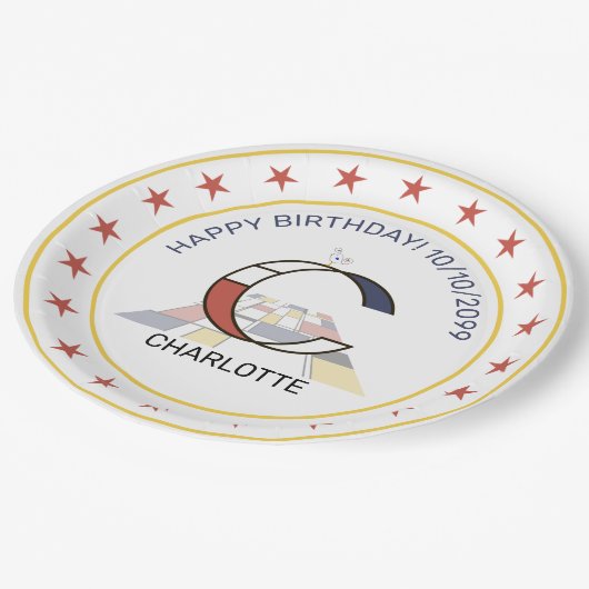 Neoplastik Art Elegant Monogram. Buchstabe C Pappteller (Schrägansicht)