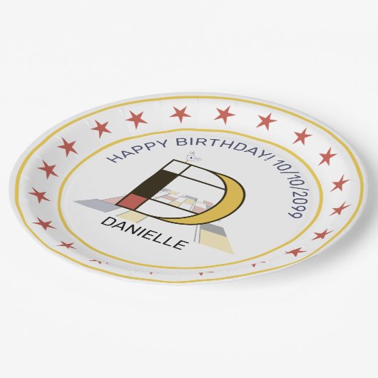 Neoplastik Art Elegant Monogram. Buchstabe D Pappteller (Schrägansicht)