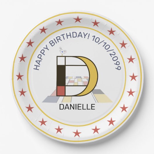 Neoplastik Art Elegant Monogram. Buchstabe D Pappteller (Vorderseite)