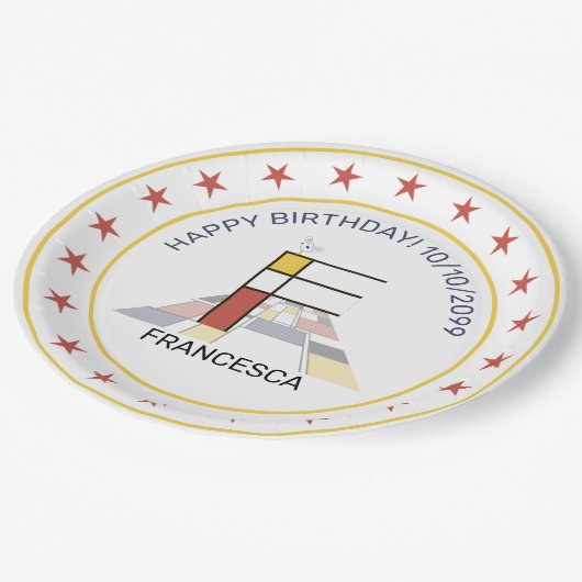 Neoplastik Art Elegant Monogram. Buchstabe F Pappteller (Schrägansicht)