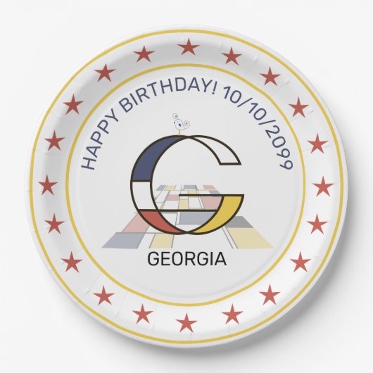 Neoplastik Art Elegant Monogram. Buchstabe G Pappteller (Vorderseite)