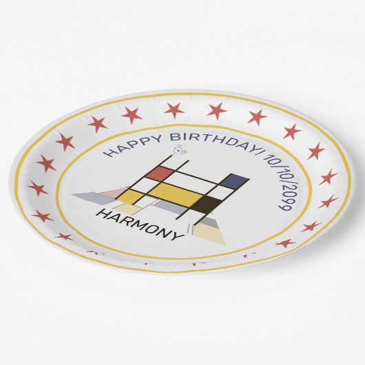 Neoplastik Art Elegant Monogram. Buchstabe H Pappteller (Schrägansicht)