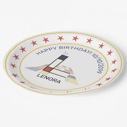 Neoplastik Art Elegant Monogram. Buchstabe L Pappteller (Schrägansicht)