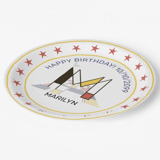 Neoplastik Art Elegant Monogram. Buchstabe M Pappteller (Schrägansicht)