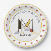 Neoplastik Art Elegant Monogram. Buchstabe M Pappteller (Vorderseite)