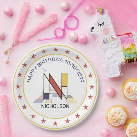 Neoplastik Art Elegant Monogram. Buchstabe N Pappteller (Party)