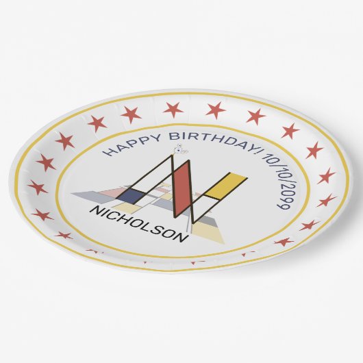 Neoplastik Art Elegant Monogram. Buchstabe N Pappteller (Schrägansicht)