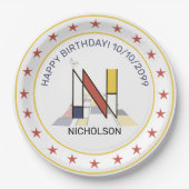 Neoplastik Art Elegant Monogram. Buchstabe N Pappteller (Vorderseite)