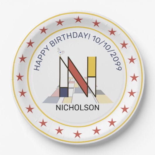 Neoplastik Art Elegant Monogram. Buchstabe N Pappteller (Vorderseite)