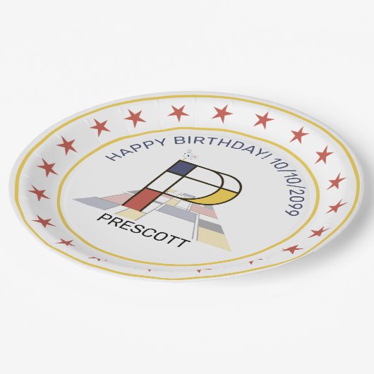 Neoplastik Art Elegant Monogram. Buchstabe P Pappteller (Schrägansicht)