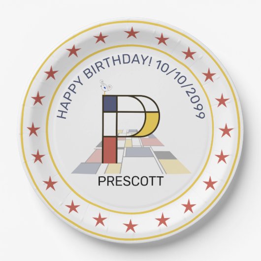 Neoplastik Art Elegant Monogram. Buchstabe P Pappteller (Vorderseite)