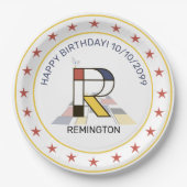 Neoplastik Art Elegant Monogram. Buchstabe R Pappteller (Vorderseite)