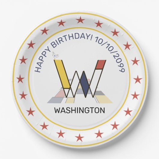 Neoplastik Art Elegant Monogram. Buchstabe W Pappteller (Vorderseite)