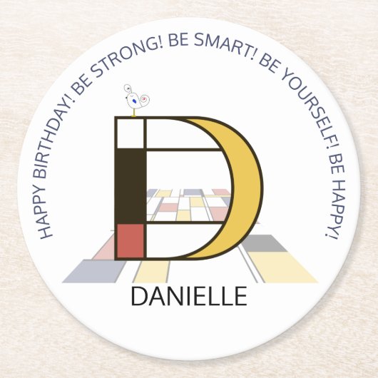 Neoplastizismus Art Cool Monogram. Buchstabe D Runder Pappuntersetzer (Vorderseite)