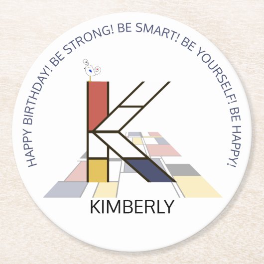 Neoplastizismus Art Cool Monogram. Buchstabe K Runder Pappuntersetzer (Vorderseite)