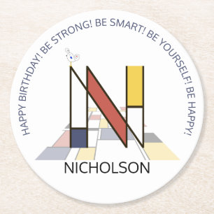 Neoplastizismus Art Cool Monogram. Buchstabe N Runder Pappuntersetzer