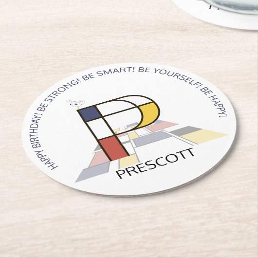 Neoplastizismus Art Cool Monogram. Buchstabe P Runder Pappuntersetzer (Angewinkelt)