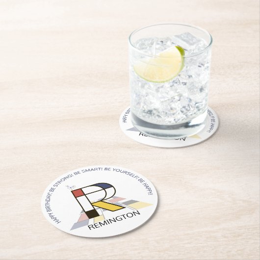 Neoplastizismus Art Cool Monogram. Buchstabe R Runder Pappuntersetzer (Vor Ort)