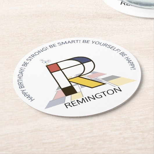 Neoplastizismus Art Cool Monogram. Buchstabe R Runder Pappuntersetzer (Angewinkelt)