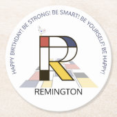 Neoplastizismus Art Cool Monogram. Buchstabe R Runder Pappuntersetzer (Vorderseite)