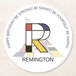 Neoplastizismus Art Cool Monogram. Buchstabe R Runder Pappuntersetzer