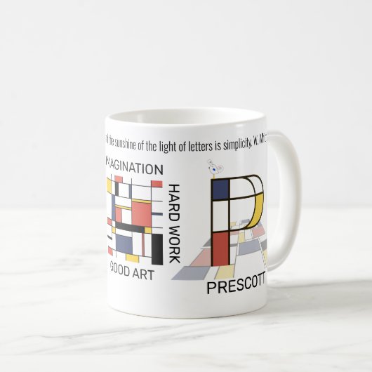 Neoplastizismus Kunst Stilvolles Monogramm. Buchst Kaffeetasse (VorderseiteRechts)