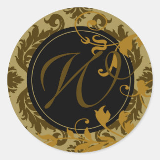 Neopolitan Damask Monogram "W" (Sellerie/Senf) Runder Aufkleber