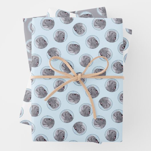 Neopolitan Mastiff Gemälde Grau Original Dog Art Geschenkpapier Set (Beispiel)