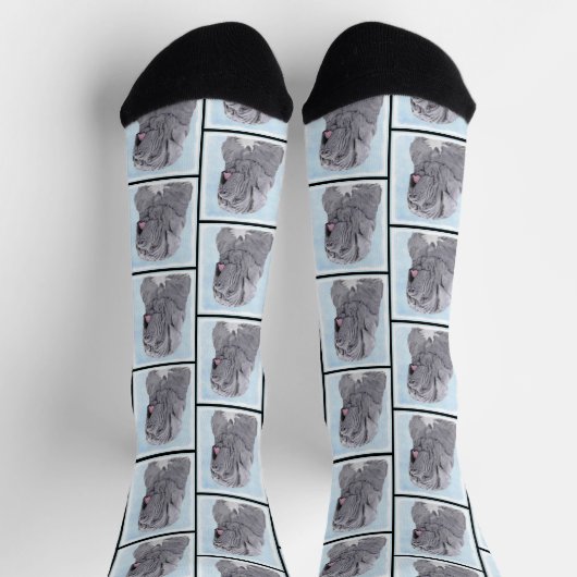 Neopolitan Mastiff Gemälde Grau Original Dog Art Socken (Oben)