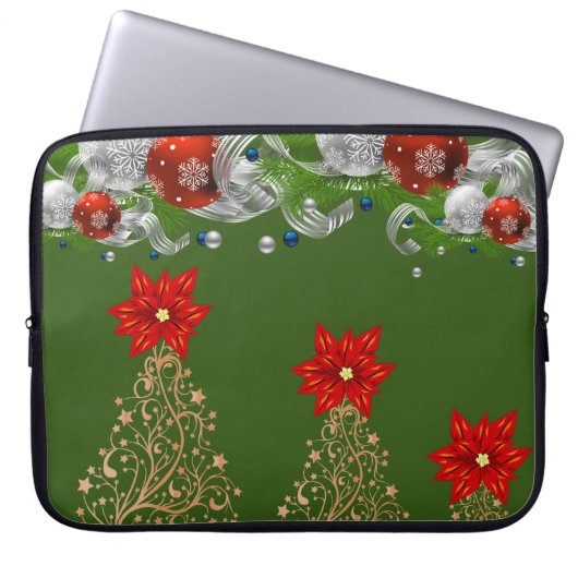 Neopren Christmas Laptop Sleeve 15 in, Poinsettia (Vorderseite)