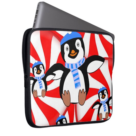 Neopren Christmas Laptop Sleeve 15 Zoll, Pinguin (Vorne Rechts)