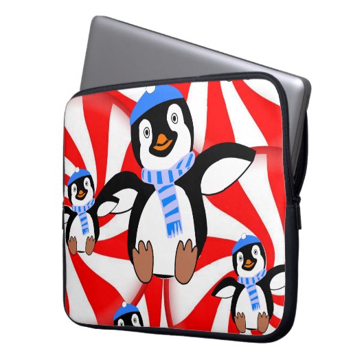 Neopren Christmas Laptop Sleeve 15 Zoll, Pinguin (Vorderseite Links)