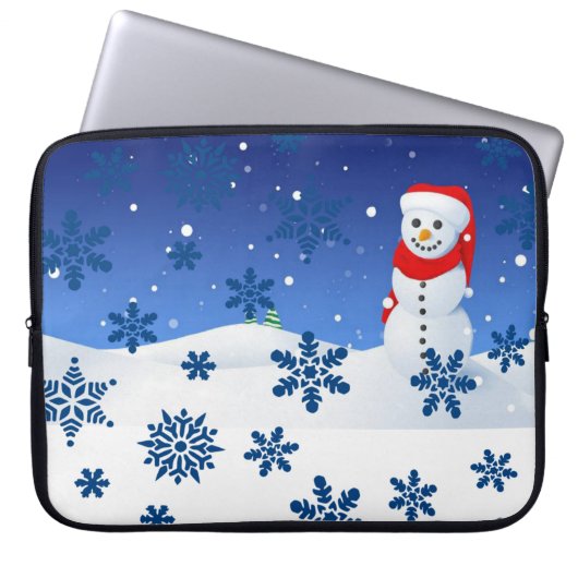 Neopren Weihnachten Laptop-Sieb 15 Zoll, Schneeman Laptopschutzhülle (Vorderseite)